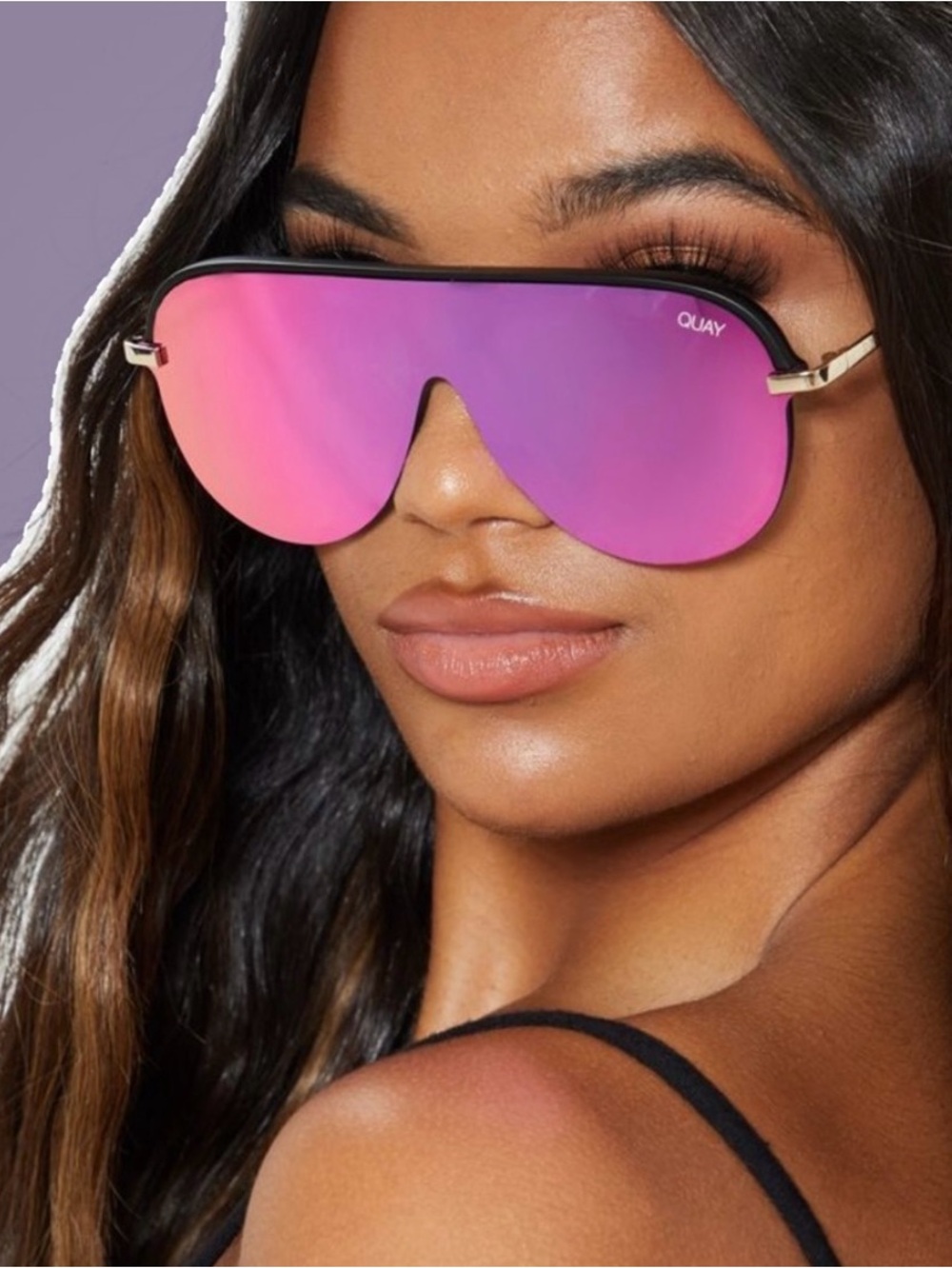 Quay Australia “Empire” Mirrored Shield Sunglasses in Purple Pink